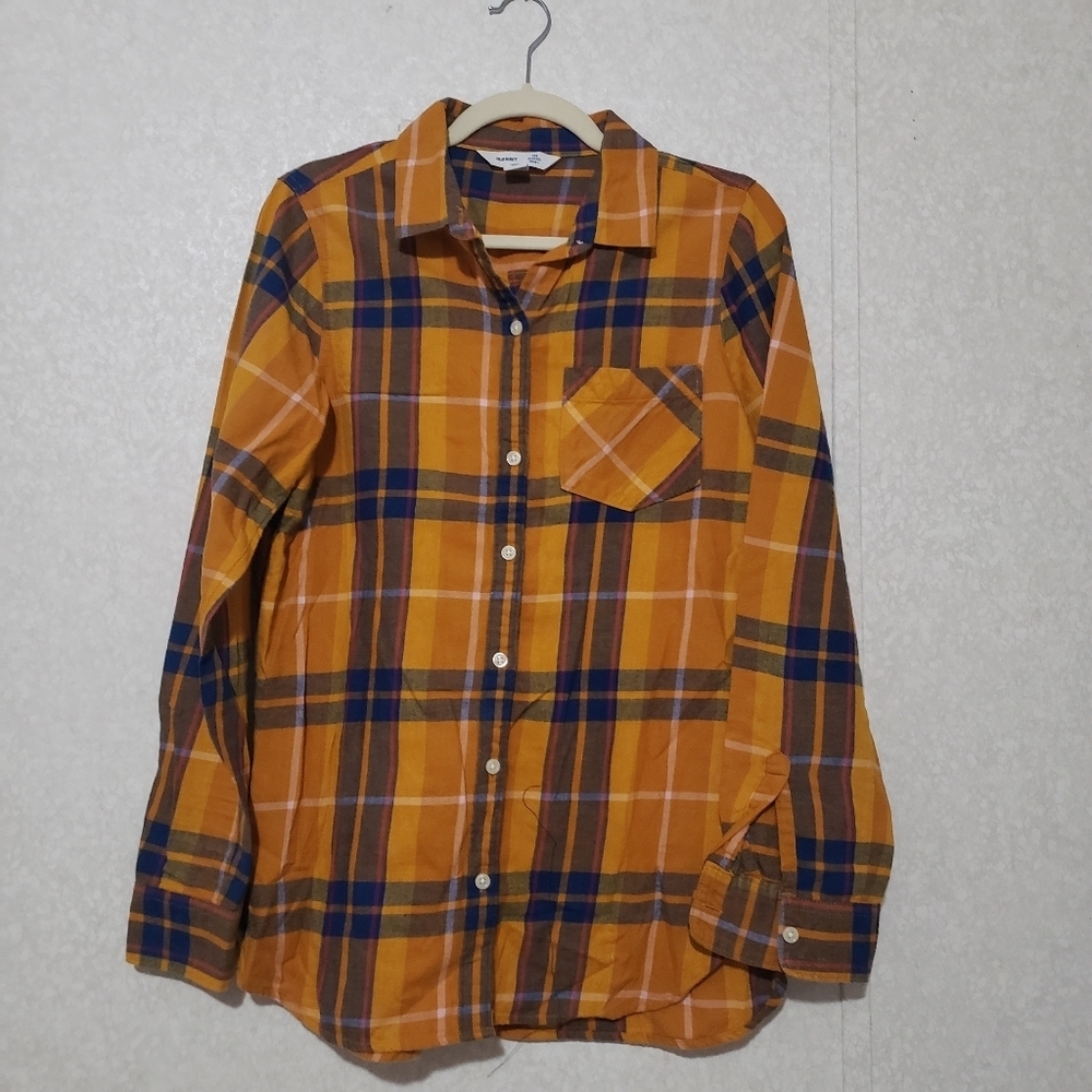 Womens... Plaid Shirt - yellow and Blue...size:Large
